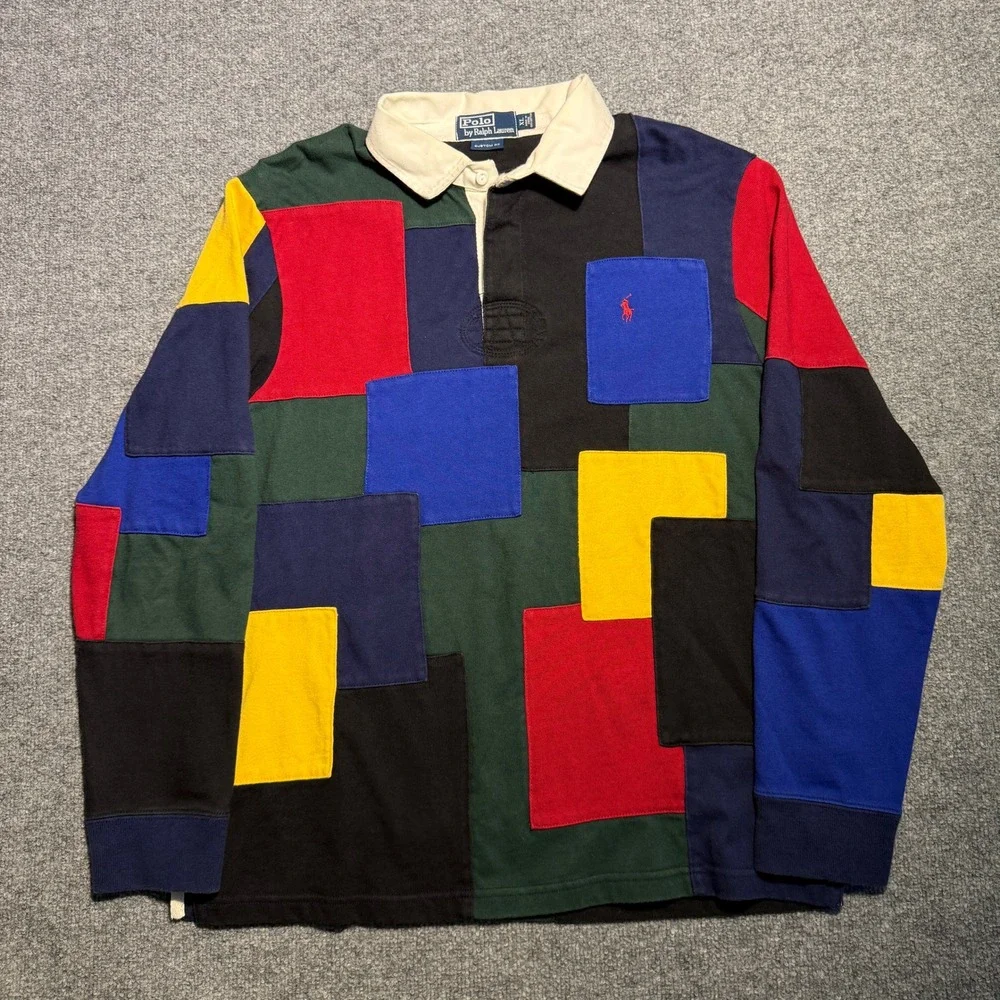 Polo Ralph Lauren Patchwork Rugby Shirt Mens XL Multi Color Long Sleeve